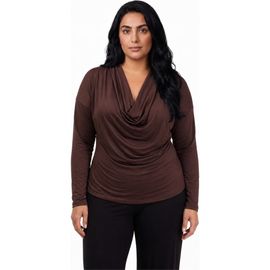 24seven Comfort Apparel 24seven Comfort Apparel Elevate Curvy Cowl Neck Long Sleeve Top