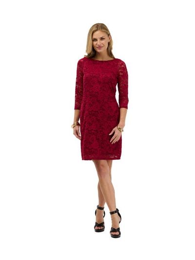 24seven Comfort Apparel 24seven Comfort Apparel Elevate Womens Elegant Lace Three-Quarter Sleeve Dress