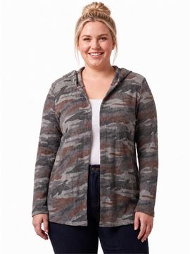 24seven Comfort Apparel 24seven Comfort Apparel Essential Curvy Hooded Open Front Cardigan Jacket