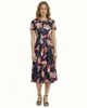 24seven Comfort Apparel 24seven Comfort Apparel Essential Petite Floral Print Short Sleeve Boat Neck Fit N Flare Pocket Midi Dress - 1