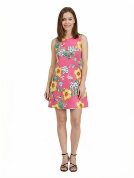 24seven Comfort Apparel 24seven Comfort Apparel Essential Petite Floral Round Neck Sleeveless Mini Shift Dress