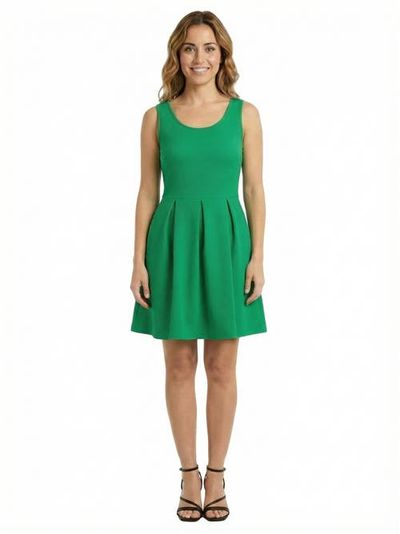 24seven Comfort Apparel 24seven Comfort Apparel Essential Petite Scoop Neck Sleeveless Pleated Knee Length Pocket Fit N Flare Dress