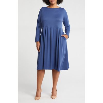 24seven Comfort Apparel 24seven Comfort Apparel Fit & Flare Long Sleeve Jersey Midi Dress