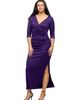 24seven Comfort Apparel 24seven Comfort Apparel Fitted V-Neck Side Slit Maxi Dress - 2