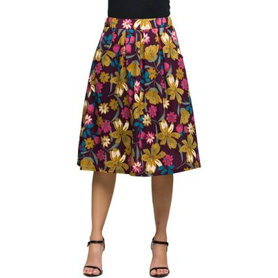 24seven Comfort Apparel 24seven Comfort Apparel Floral Elastic Waist Pocket Midi Skirt