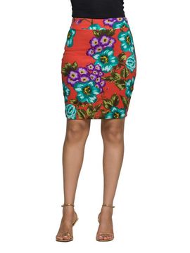 24seven Comfort Apparel 24seven Comfort Apparel Floral Print Knee Length Pencil Skirt