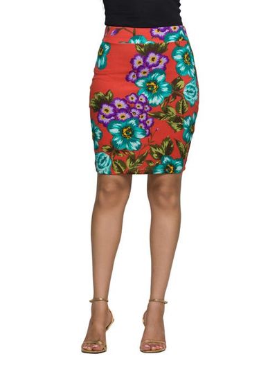24seven Comfort Apparel 24seven Comfort Apparel Floral Print Knee Length Pencil Skirt