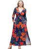 24seven Comfort Apparel 24seven Comfort Apparel Floral Print Long Sleeve Side Slit Maxi Dress - 1