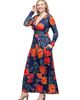 24seven Comfort Apparel 24seven Comfort Apparel Floral Print Long Sleeve Side Slit Maxi Dress - 2
