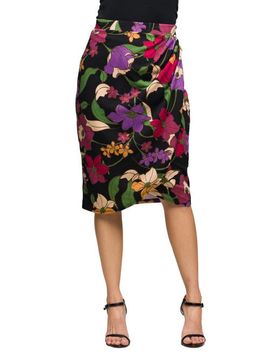 24seven Comfort Apparel 24seven Comfort Apparel Floral Print Midi Pencil Skirt