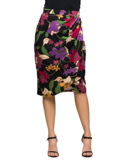 24seven Comfort Apparel 24seven Comfort Apparel Floral Print Midi Pencil Skirt