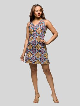 24seven Comfort Apparel 24seven Comfort Apparel Floral Print Sleeveless Knee Length Shift Dress