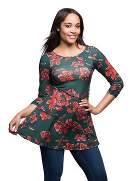 24seven Comfort Apparel 24seven Comfort Apparel Floral Print Three Quarter Sleeve Tunic Top
