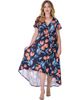 24seven Comfort Apparel 24seven Comfort Apparel Floral V-Neck Belted High Low Faux Wrap Dress - 1