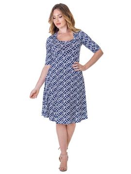 24seven Comfort Apparel 24seven Comfort Apparel Geometric Print Knee Length Elbow Sleeve Dress