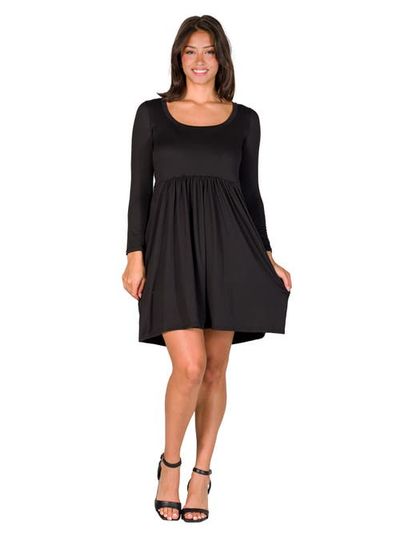 24seven Comfort Apparel 24seven Comfort Apparel Long Sleeve Babydoll Knee Length Dress