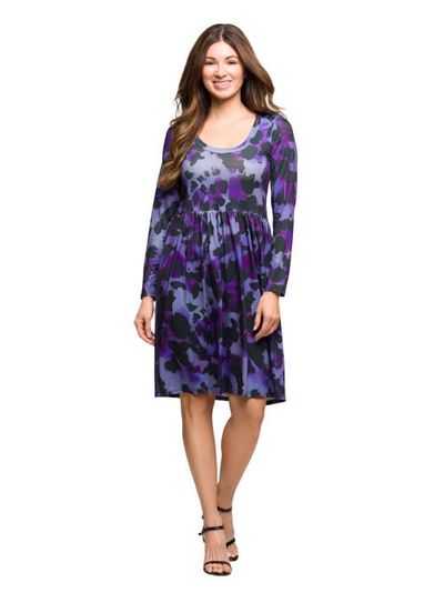 24seven Comfort Apparel 24seven Comfort Apparel Long Sleeve Empire Waist Dress Print