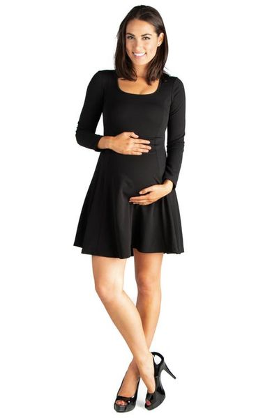 24seven Comfort Apparel 24seven Comfort Apparel Long Sleeve Knee Length Maternity Skater Dress