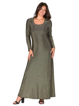 24seven Comfort Apparel 24seven Comfort Apparel Long Sleeve Scoop Neck Shimmery Fabric Maxi Dress