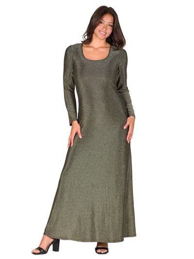 24seven Comfort Apparel 24seven Comfort Apparel Long Sleeve Scoop Neck Shimmery Fabric Maxi Dress
