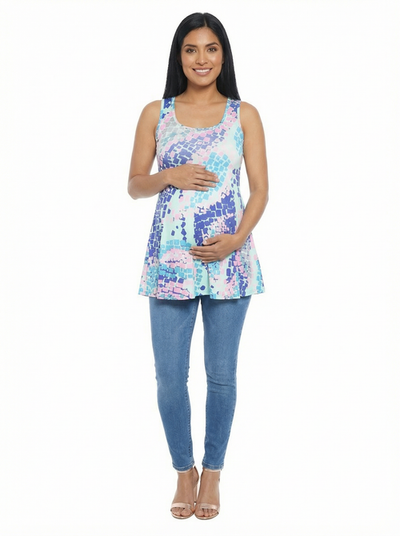 24seven Comfort Apparel 24seven Comfort Apparel Matenity Abstract Scoop Neck Tunic Tank Top