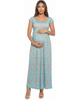 24seven Comfort Apparel 24seven Comfort Apparel Maternity Abstract Square Neck Cap Sleeve Pleated A-Line Maxi Dress - 1