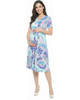 24seven Comfort Apparel 24seven Comfort Apparel Maternity Abstract V-Neck Short Sleeve A-Line Midi Dress - 1