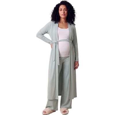 24seven Comfort Apparel 24seven Comfort Apparel Maternity Basic Long Sleeve Tie Waist Soft Jacket and Elastic Waist Wide Leg Pant Set