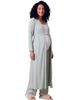 24seven Comfort Apparel 24seven Comfort Apparel Maternity Basic Long Sleeve Tie Waist Soft Jacket and Elastic Waist Wide Leg Pant Set - 2