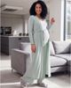 24seven Comfort Apparel 24seven Comfort Apparel Maternity Basic Long Sleeve Tie Waist Soft Jacket and Elastic Waist Wide Leg Pant Set - 5