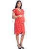 24seven Comfort Apparel 24seven Comfort Apparel Maternity Elevate Lace V-Neck Flutter Sleeve Faux Wrap Midi Dress - 2