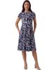 24seven Comfort Apparel 24seven Comfort Apparel Maternity Essential Abstract Print Short Sleeve Boat Neck Pleated Pocket Fit & Flare Midi Dress - 1