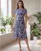 24seven Comfort Apparel 24seven Comfort Apparel Maternity Essential Abstract Print Short Sleeve Boat Neck Pleated Pocket Fit & Flare Midi Dress - 5