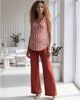 24seven Comfort Apparel 24seven Comfort Apparel Maternity Essential Abstract Print V-Neck Round Hem Top and Flared Pant Set - 5