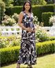 24seven Comfort Apparel 24seven Comfort Apparel Maternity Essential Abstract Print V-Neck Sleeveless Tie Back Empire Waist Maxi Dress - 5