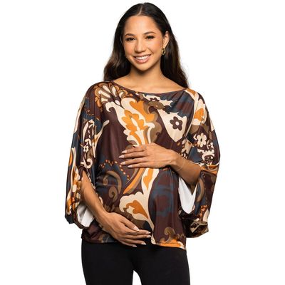 24seven Comfort Apparel 24seven Comfort Apparel Maternity Essential Paisley Print Dolman Sleeve Top