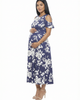 24seven Comfort Apparel 24seven Comfort Apparel Maternity Floral Ruffle Sleeve Cold Shoulder A-Line Maxi Dress - 2