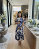 24seven Comfort Apparel 24seven Comfort Apparel Maternity Floral Ruffle Sleeve Cold Shoulder A-Line Maxi Dress - 5