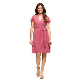 24seven Comfort Apparel 24seven Comfort Apparel Maternity Mandarin Collar Knee Length Wrap Dress