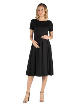 24seven Comfort Apparel 24seven Comfort Apparel Maternity Midi Dress with Short Sleeve and Pocket Detail