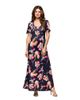 24seven Comfort Apparel 24seven Comfort Apparel Maternity Navy Floral Print Elbow Sleeve Casual A-Line Maxi Dress - 1