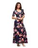 24seven Comfort Apparel 24seven Comfort Apparel Maternity Navy Floral Print Elbow Sleeve Casual A-Line Maxi Dress - 2