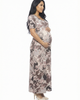 24seven Comfort Apparel 24seven Comfort Apparel Maternity Paisley Scoop Neck Elbow Sleeve A-Line Maxi Dress - 2