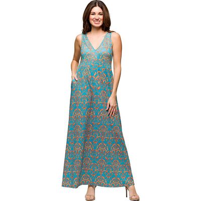 24seven Comfort Apparel 24seven Comfort Apparel Maternity Sky Blue Sleeveless V-Neck Maxi Dress With Pockets