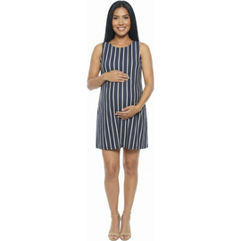 24seven Comfort Apparel 24seven Comfort Apparel Maternity Striped Round Neck Sleeveless A-Line Mini Shift Dress