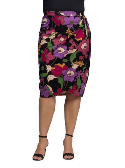 24seven Comfort Apparel 24seven Comfort Apparel Multi Floral Print Midi Pencil Skirt
