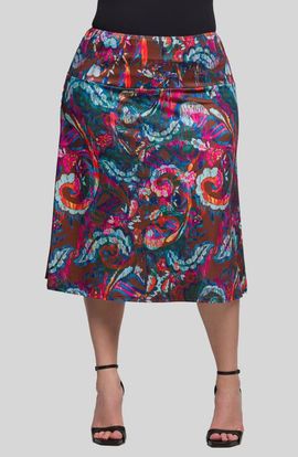 24seven Comfort Apparel 24seven Comfort Apparel Paisley Print Elastic Waist Midi Skirt