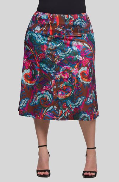24seven Comfort Apparel 24seven Comfort Apparel Paisley Print Elastic Waist Midi Skirt