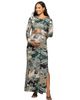 24seven Comfort Apparel 24seven Comfort Apparel Paisley Print Long Sleeve Side Slit Maxi Dress - 1