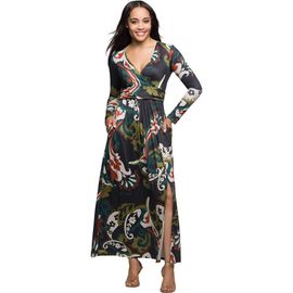 24seven Comfort Apparel 24seven Comfort Apparel Paisley Print Long Sleeve Wrap Maxi Dress